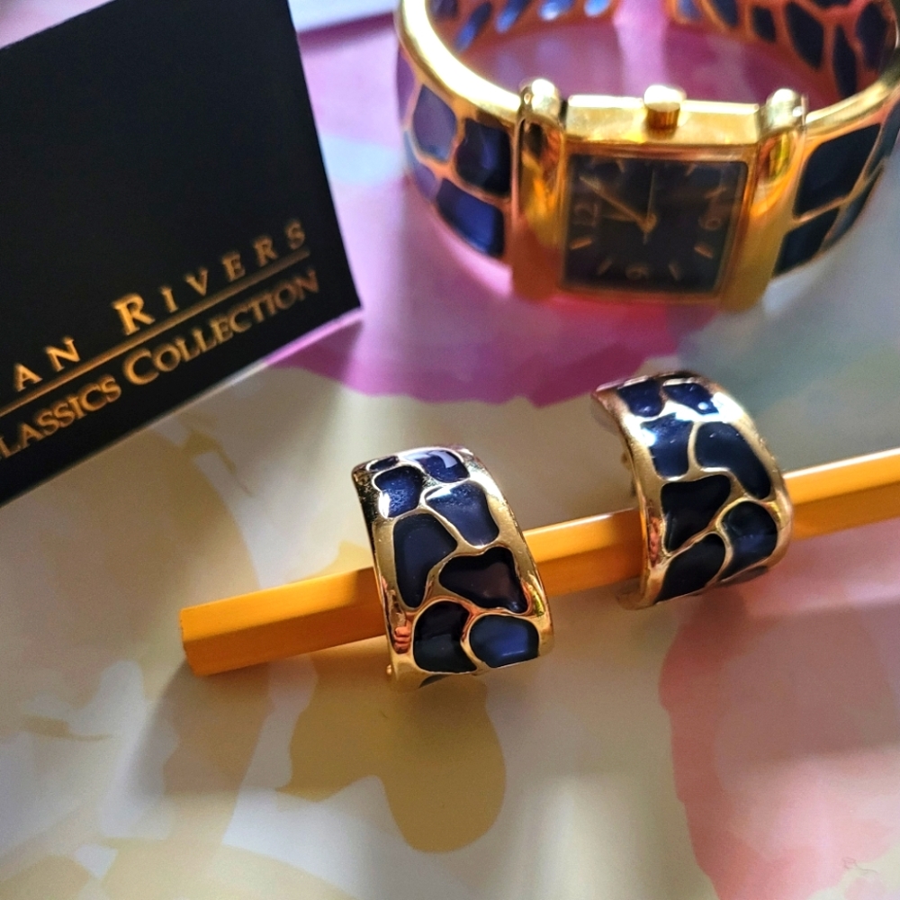 Vintage Joan Rivers Watch & Earrings Set